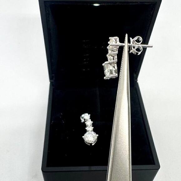 Moissanite Diamond Earrings Hanging Drop Studs 2.6 Ct Brilliant Round Cut - Picture 4 of 9